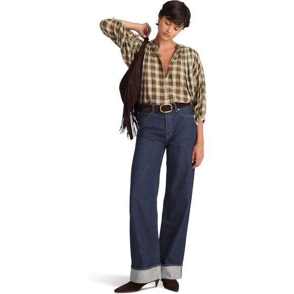 Womens Baggy Pants 100% Cotton Rinse Wash Low Slung Cuff Size 29